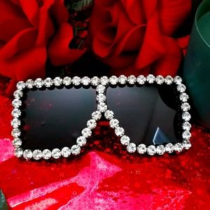 Women's Black Oversized Silver Rhinestone Sunglasses